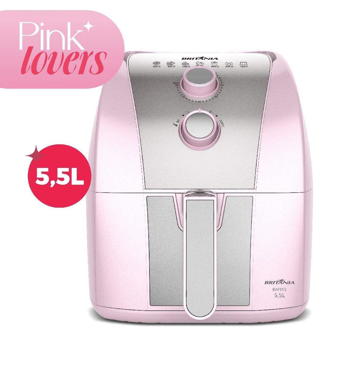 Air Fryer Rosa Britânia 5,5L Cesto Pinkstone 1500W BAFE53