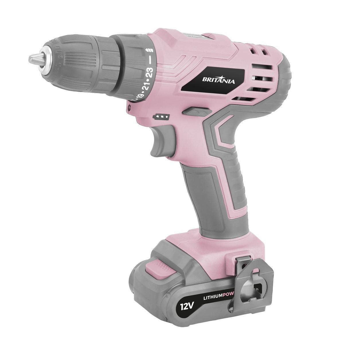 Parafusadeira Rosa Britânia com Maleta Bivolt BPFE12R